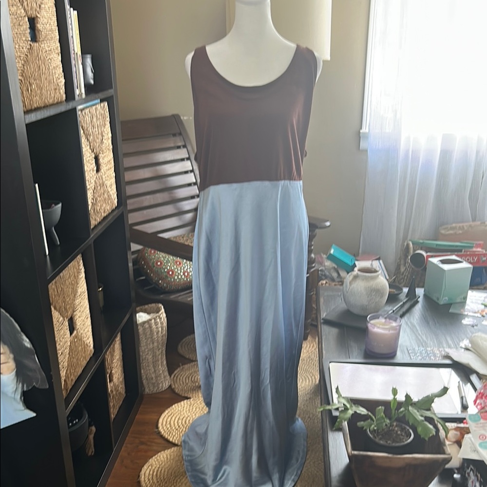 Blue and Brown Maxi Slip Dress